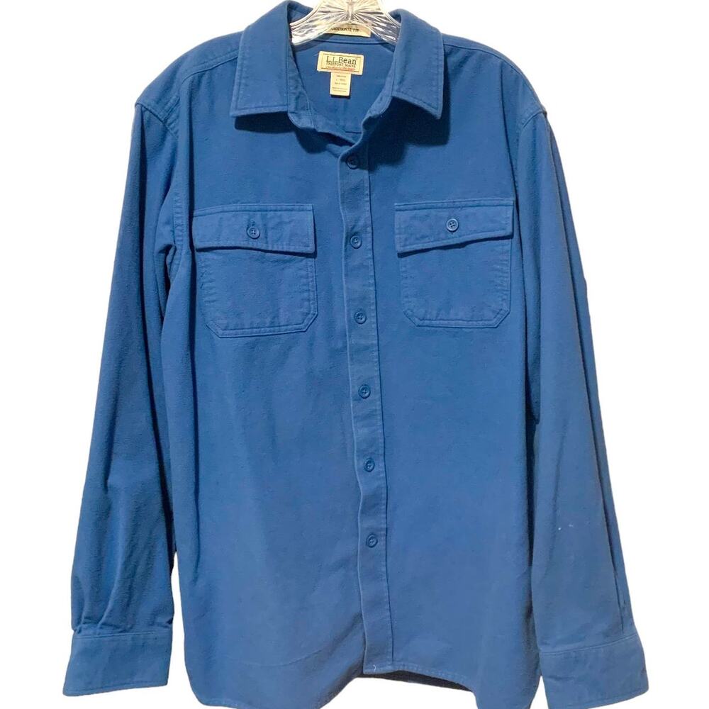 L.L. Bean Chamois Cloth Shirt Men's L Blue Chest Pockets Traditional Fit 187923
